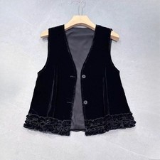 Lady Velvet Vest Ruffle Waistcoat Velvet Trouser Elastic Waist Cropped Pants Set