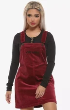 HOT TOPIC Burgundy Sz Medium Soft Corduroy 'GET LOST' Jumper Mini Dress Pockets