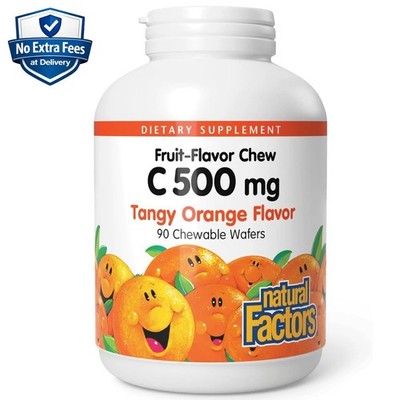 Buffered Vitamin C 500mg for Kids, Tangy Orange Flavor, 90 Chewable Wafers