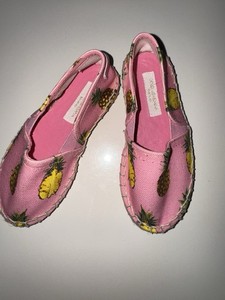 Dolce & Gabbana Pink Pineapple Canvas Slip-On Espadrille Flats Round Toe size 26