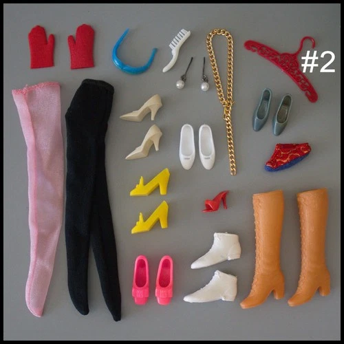 🤩#2 LOT Barbie Friends Shoes Hose Gloves Jewelry Accessories Japan Vtg 1960s+🎁