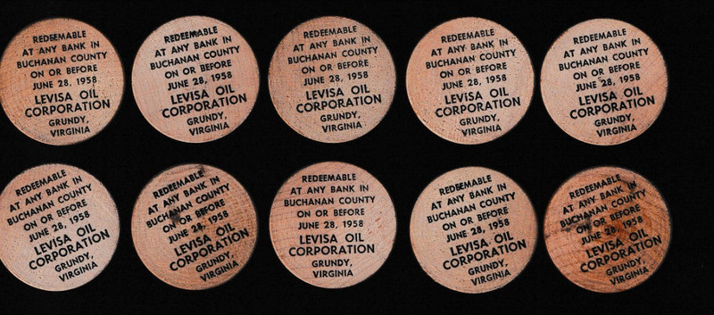 Lot of 10 Wooden Nickels (Grundy, Virginia) 1958 (Lavisa Oil Corporation)