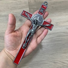 St Benedict Red Enamel Wall 7.5  Cross Crucif...