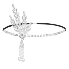 1920s Flapper Headband Leaf Rhiestones Headpiece Bride Wedding Headdress Silver