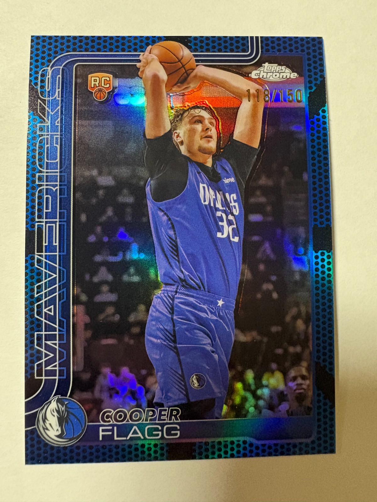 2025-26 Topps Chrome Blue Basketball Refractor 118/150 Cooper Flagg RC #251 Mavs