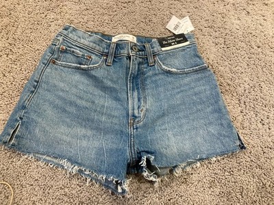 Abercrombie & Fitch Boyfriend Mid Rise Distressed Denim Cuff Shorts Blue Sz 26/2