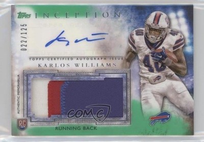 2015 Inception Green 22/125 Karlos Williams RPA Rookie Jumbo Patch Auto RC a7t