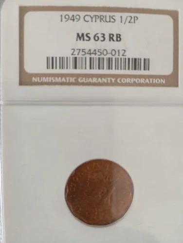 CYPRUS 1949. A very rare 1/2  & 1 piastre coin pair graded by NGC MS63RB &MS62RB