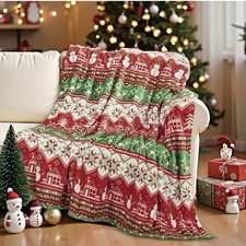 Green Red Stripe Plush Throw Blanket 50" x 60" Soft Cozy Christmas Holiday New
