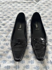 Prada Black Vernice Country Patent Leather Bow Loafer Women s size 35.5/US 5.5