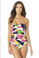 Anne Cole Floral One-Piece Swimsuit Lined Molded Cups Spaghetti Strap 10
