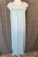 Gilead Women's Lightweight Nylon  Lace Long Length Nightgown Blue Size Large