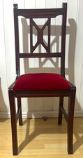 Dark Wood Indoor Dining Chair with Red Upholstered Seat, Solid Plain, 1pc