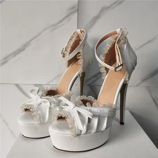 Occident Women's Peep toe Sandals High Heels Ankle Strap Lace Casual Club Shoes