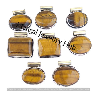 Buy Tiger's Eye Gemstone 100PCS Pendant Lot 925 Sterling Silver Plated Jewellery