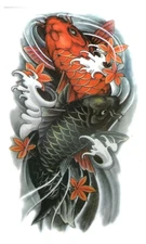 KoiFish and Flower Waterproof Temporary Tattoo Stickers Colorful Tattoo Body Art