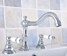 Chrome Brass Deck Mount 8 inch Three Hole Bathroom Sink Faucet Mixer Tap 2nf538