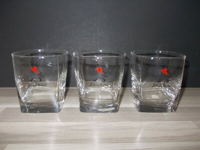 3er Set Vintage Johnnie Walker Whisky Gläser Tumbler (selten!) schwarz/rot LOGO