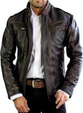 Men's Real Leather Biker- Motorcycle Distressed Genuine Leather Jacket for Men