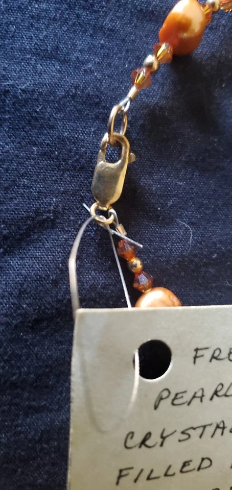 Collar Perlas Cultivadas Naranja Ámbar con Cuentas de Cristal de Swarovski 14KGF Hallazgo Foto 4 de 4