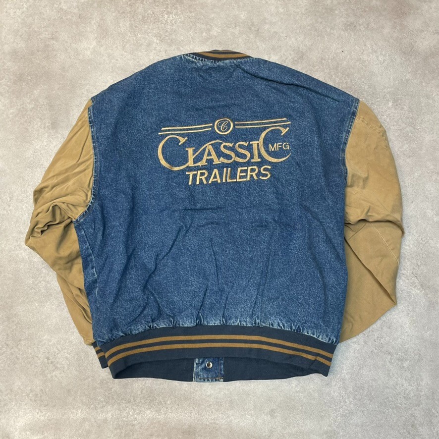 Dunbrooke Bomber Jacket Mens Large Motorsports Denim Varsity Coat, Blue image 2
