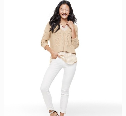 Cabi Cropped Cable Pullover Sweater 