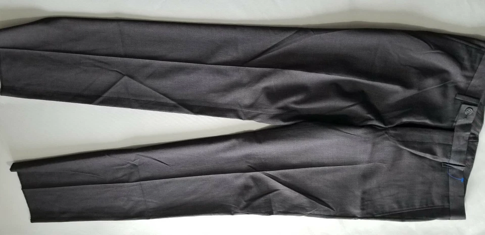 CALVIN KLEIN CK 男式修身打褶 100% 羊毛裤子 - 33x35 木炭灰色 MEGS2 — 第 4/4 张图片