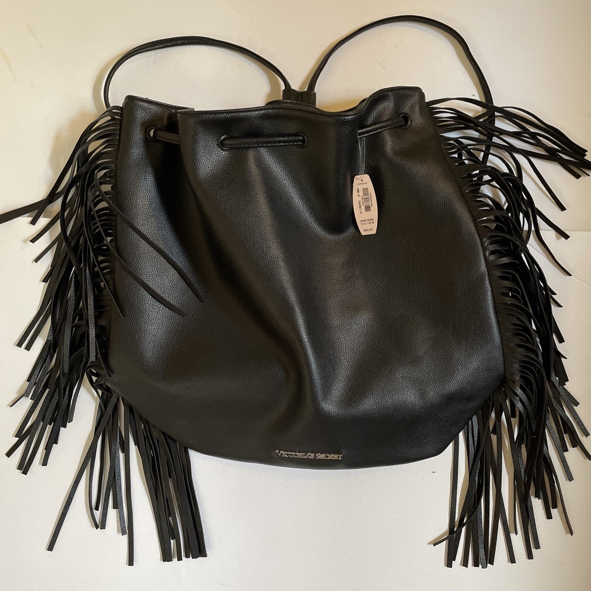 Victoria’s Secret Black Fringe Backpack ✨ Boho Festival Vibes NWT Victorias Secret Black Fringe Backpack Rucksack Cinch  main image 4