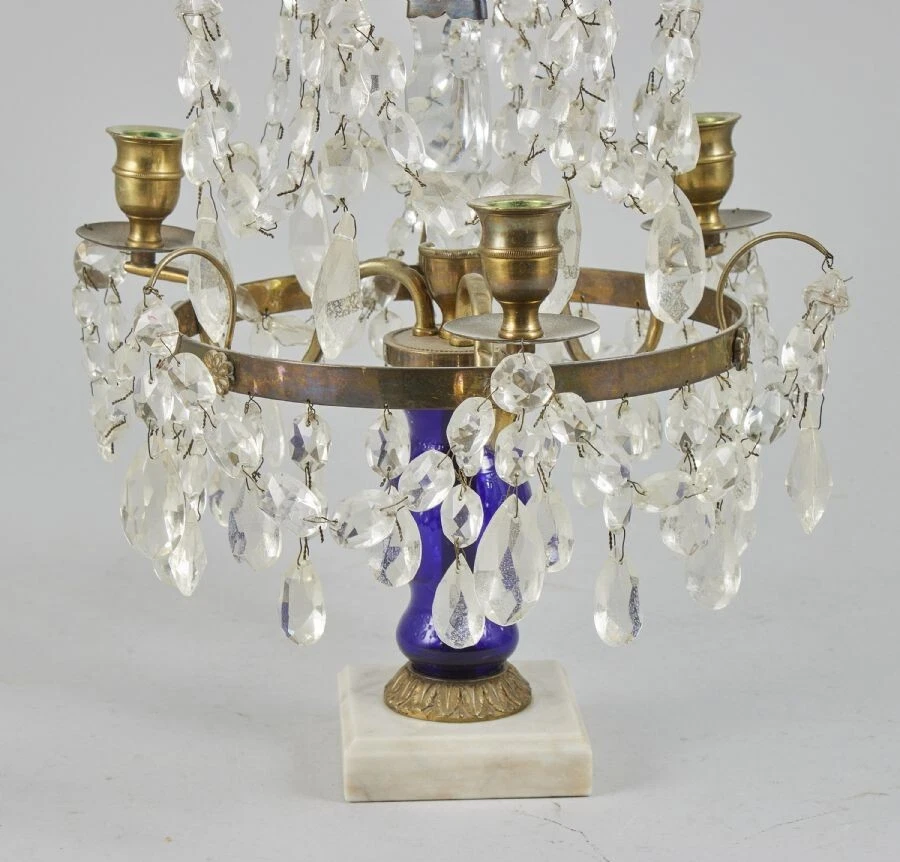 Antiguo candelabro de colección - lámpara de mesa - prismas de cristal de comerciante Luis XV Foto 3 de 4