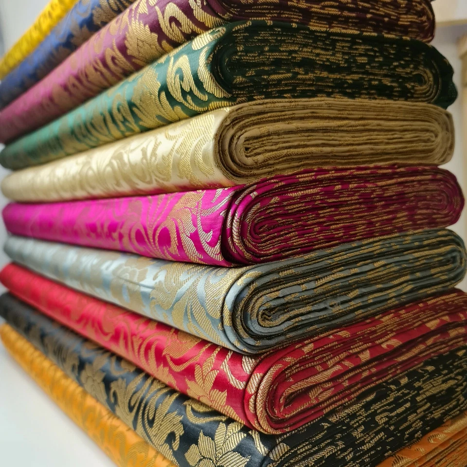 Luxury Floral Brocade Material Gold Metallic Jacquard Dress Craft Fabric 44" - Image 3 of 3