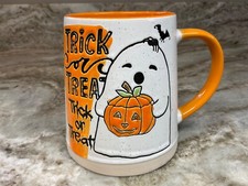 Large Halloween Coffee Mug. Ghost With Jack O Lantern, Spider, Bat. Spectrum New