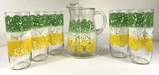 MID CENTURY VINTAGE RETRO ICED TEA LEMONADE PITCHER & GLASSES by N. STALCUP