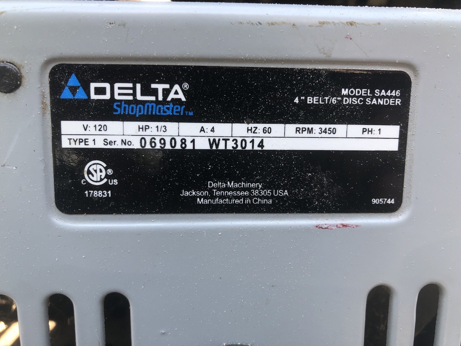 Delta SA446 Shopmaster 4" Belt/6" Disc Sander 1/3HP 120V 3450RPM 1PH eBay