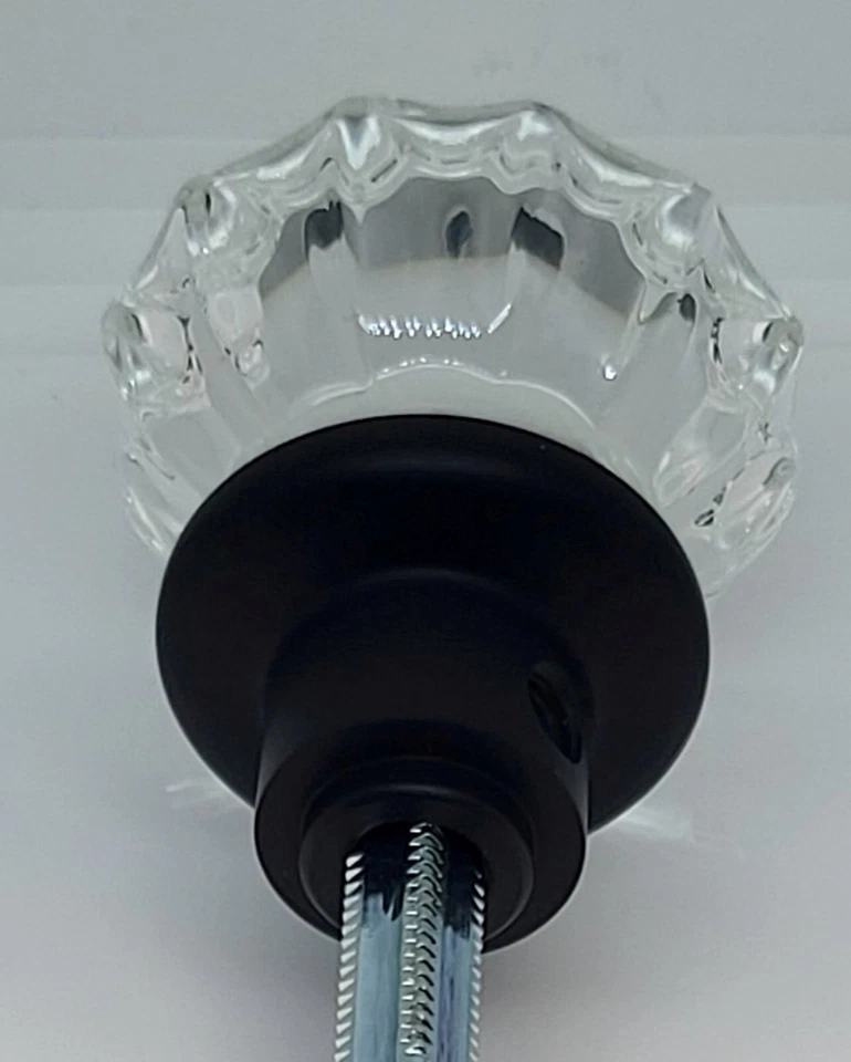 Pomos de puerta de vidrio estriado de 2" base de latón macizo elegante decorativo antiguo vintage antiguo Foto 4 de 4