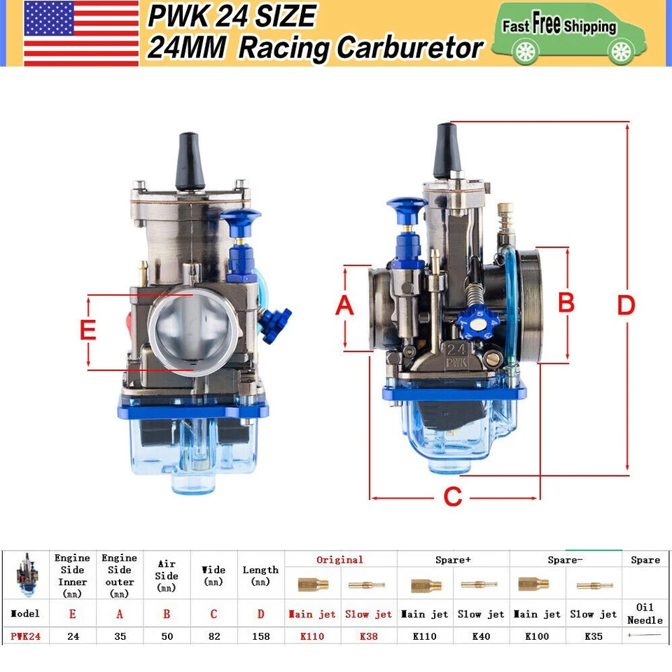 PWK 24 Carburetor Power Jet 24mm For 50cc-125cc Dirt Pit Bike Scooter Kart ATV - Image 2 of 4