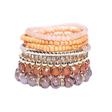 Multilayer Bohemian Stretch Seed Beaded Bracelets for Women Stacking orange