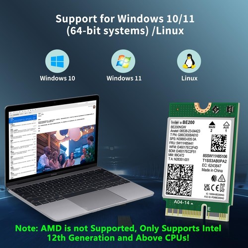 HP N39883-005 Intel BE200NGW Wireless WiFi6 Card BT5.4 Bluetooth NGFF M.2 5.8... - Picture 7 of 7