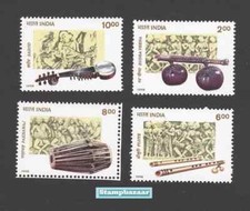 Inde 1998 Musical Instrument Musique Music set de timbres 4v