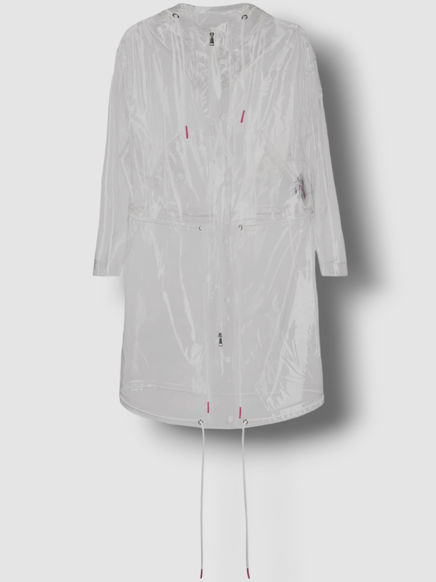 $1460 Moncler Women White Hooded Midi Drawstring Transparent $1460 Moncler Women White Hooded Midi Drawstring Transparent