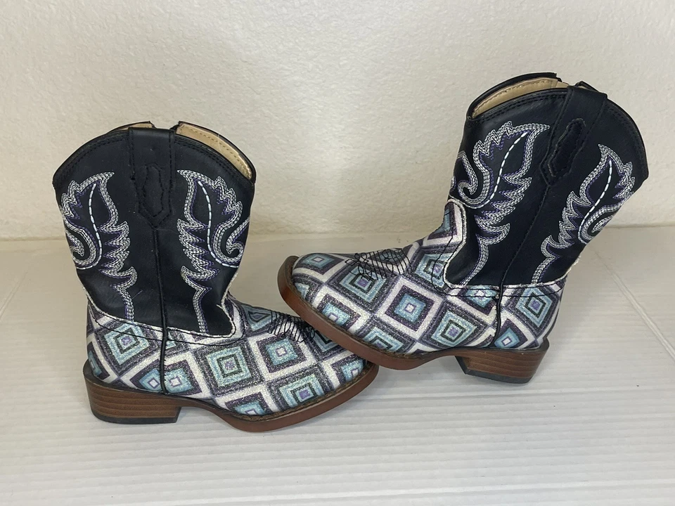 EUC Roper Glitter Diamonds Toddlers Girls Black Faux Leather Cowboy Boots Size 7 - Изображение 3 из 4