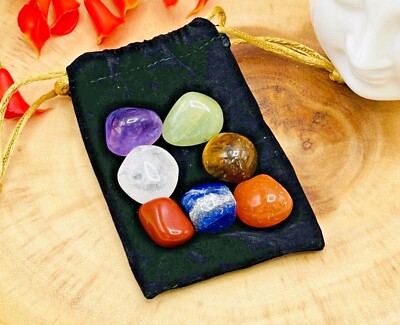 7 Chakra Tumbled Stones Set with Carry Velvet Pouch, Polished Healing Crystals