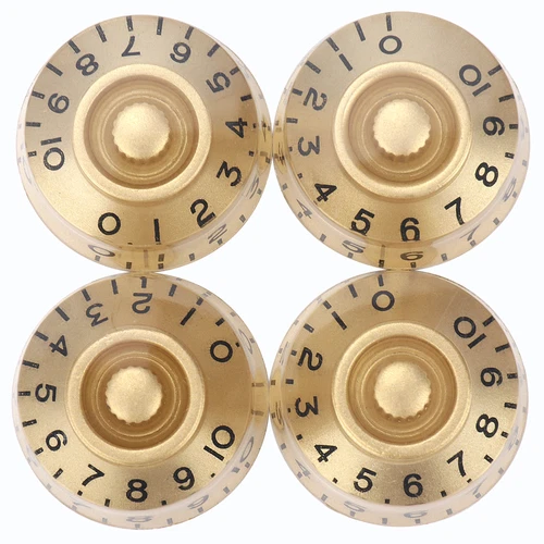 4Pcs Acrylic Guitar Bass Knobs Volume Tone Speed Control Knobs Gold w/Black word