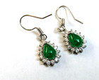 Halo Green Jade Dangle Earrings 18K White Gold Plated with Zircon,Pear Cut,Cute! — photo 4