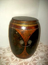 1800s JAPANESE RICE BARREL WOOD CHINOISERIE GILT METAL HANDLES RUSTIC PRIMITIVE