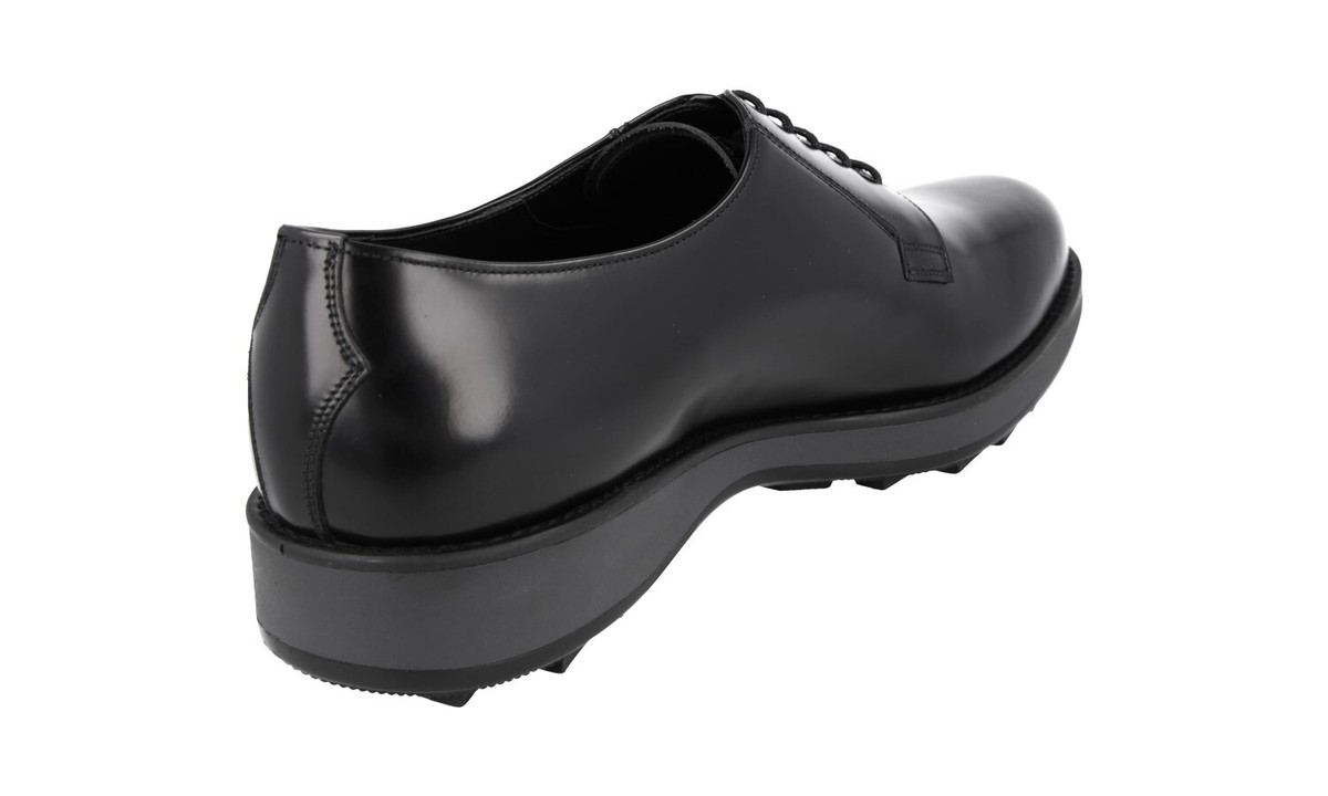 Prada Black Brushed Leather Wingtip Derby Dress Sneakers UK 9.5 EE / US 10.5 D Prada Mens Oxford Wingtip Platform Chunky Derby US9.5 UK8.5  main image 3
