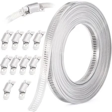 20FT 304 Stainless Hose Clamp Roll 10 Fasteners DIY Metal Strapping