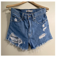 Levi's High Waisted Mom Shorts Distressed Blue Denim Cotton Size 27 Pockets