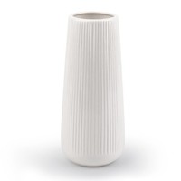 Keramik Vase Weiß Modern Rillen Deko Wohnzimmer Esstisch BüRo Pampasgras Klein
