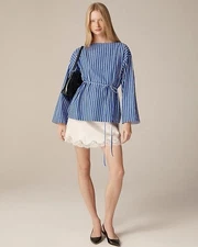 NWT J. CREW- Ciel Top Striped Cotton Poplin Long Sleeve Career Work Top
