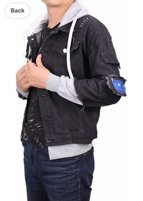 Lil Peep Cry Baby Distressed Denim Hoodie Jacket Patchwork Sleeves Streetwear